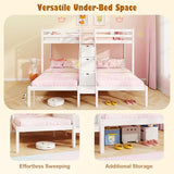 KOTEK Triple Bunk Bed with Stairs, Twin Over Twin & Twin Bunk Bed Frame with Guardrail & Storage, Wooden Bunkbeds for 3 Kids Teens, No Box Spring Needed (White) KOTEK