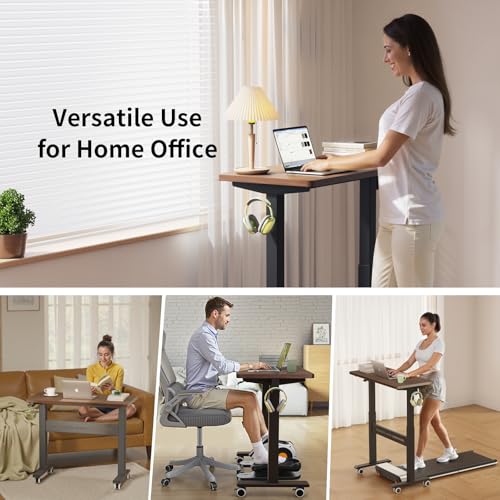 WALKINGDESK Mobile Walking Pad Desk with Wheels, Pneumatic Small Rolling Standing Desk Riser Height Adjustable (28-43.7") for Treadmill, Portable Computer Table for Home Office, Black Walnut WALKINGDESK