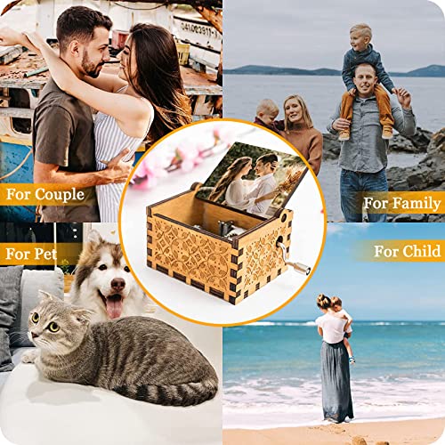Personalized Music Box Custom Gift with Your Photo Text Wooden Hand Crank Music Box for Father's Day Mother's Day Valentine's Day Wedding Anniversary Boneker