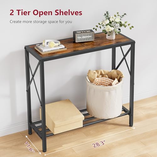 Tajsoon Console Table 28.3''L, 2 Tier Narrow Entryway Table with Open Shelves, Small Sofa Table for Living Room, Entrace, Hallway, Foyer, Corridor, Office, Rustic Brown Tajsoon
