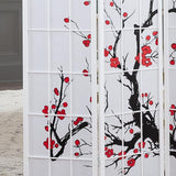 Roundhill Furniture White Japanese 4-Panel Screen Room Divider, Plum Blossom Roundhill Furniture