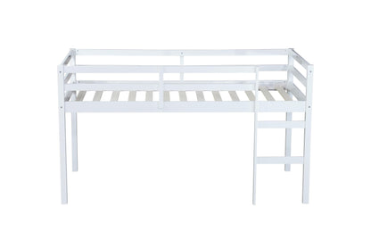 UOCFYK Twin Size Low Loft Bed for Kids, Solid Wooden Low Loft Bed Frame with Ladder and Guardrail for Small Room & Low Ceiling Bedrrom, No Box Spring Required, Slat Support, White