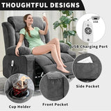 GarveeLife Rocking Recliner Chair for Nursery Glider Recliner with Cup Holder Swivel Rocker with Upholstered Deep Seat Comfy Single Sofa for Living Room Grey