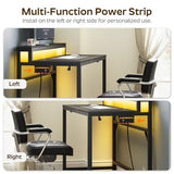 YATINEY 47.2" Computer Desk with Charging Station and LED Lights, Gaming Desk with Monitor Stand, 2-Tier Home Office Desk with 4 Side Hooks, for Living Room, Home Office, Black DN12UDBB YATINEY