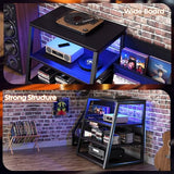 AV Media Stand with Outlets, Stereo Stands and Racks with Vinyl Storage, Stereo Stand with Record Storage, Audio Stereo Rack Cabinet, Turntable Console Stand with LED lights, 4 Tiers, Black Ebony Besiost
