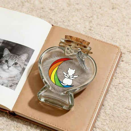 Chowsie Memorial Bottle for Pet Hair, Rainbow Bridge Dog Memorial Gift, Pet Fur Memorial Fur Keepsake, Heart Shape Glass Keepsake for Dog Cat Hair(Cats) Chowsie