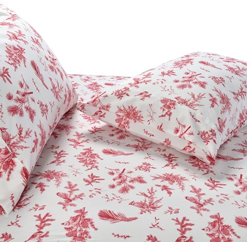Elegant Comfort Luxury Soft Bed Sheets Holiday Pattern 1500 Premium Hotel Quality Microfiber-Softness Wrinkle and Fade Resistant (6-Piece) Bedding Set, Full, Cardinal Elegant Comfort
