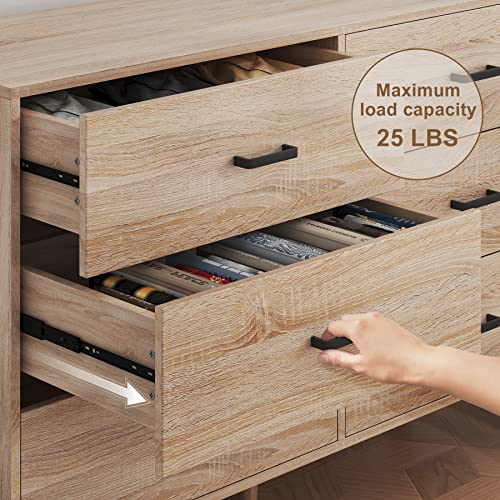 Bigbiglife Wood Dresser for Bedroom, 6 Drawer Dresser with Metal Handles, Mid Century Modern Dresser Double Chest of Drawer (Light Oak) Bigbiglife