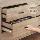 Bigbiglife Wood Dresser for Bedroom, 6 Drawer Dresser with Metal Handles, Mid Century Modern Dresser Double Chest of Drawer (Light Oak) Bigbiglife