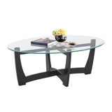 LKTART 48" Oval Glass Coffee Table with Tempered Glass Top Cross and Solid Wood Base Simple & Modern Center Table for Living Room Office Apartment Black LKTART