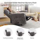Rhevoy Oversized Glider Rocker Recliner, 26" Extra Wide 360° Swivel Nursery Recliner with Adjustable Headrest, Chenille Rocking Nursery Chair with Overstuffed Armrest, Lumbar Support, Dark Grey