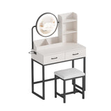 Fameill Makeup Vanity Desk with Lights and Round Mirror, White and Gold Vanity Makeup Table, Small Vanity Set Make Up Vanity with Lots Storage, 3 Lighting Modes, 31.5in(W)… (Traditional) Fameill