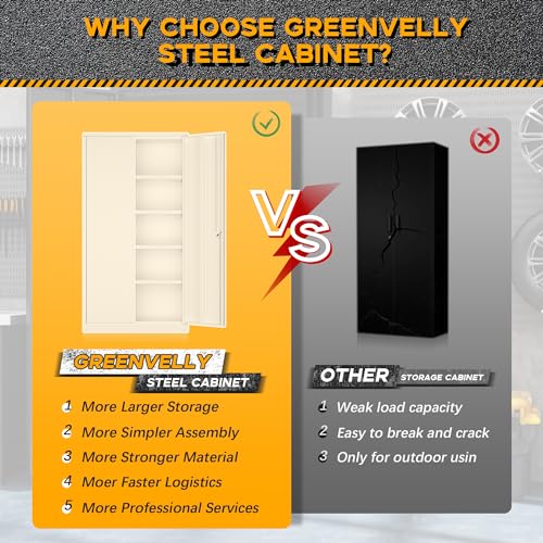 Greenvelly Metal Garage Storage Cabinet with Doors and Shelves,72" Steel Locking Garage Storage Cabinet,Metal Office Storage Cabinet for Home,School,Garage(Grey) Greenvelly