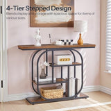 HOOBRO 43.3" Console Table, 4-Tier Sofa Table, Industrial Entryway Table, Behind Couch Table, Accent Table with Storage Shelf for Entryway, Foyer, Living Room, Bedroom, Hallway, Rustic Brown BF65XG01 HOOBRO