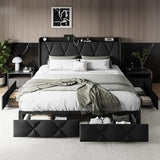 Einhomn King Size Bed Frame with 4 Storage Drawers and Charging Station, Upholstered Platform Bed Frame with Storage Headboard, No Box Spring Needed, Easy Assembly, Black Einhomn