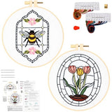 Armindou Flowers Bee Embroidery Kits for Beginners Adults, Floral Hand Embroidery Set Needlepoint DIY Kits, Stamped Cross Stitch Kits for Beginners Adults, 2 Embroidery Hoops (Attached Video Tutorial)