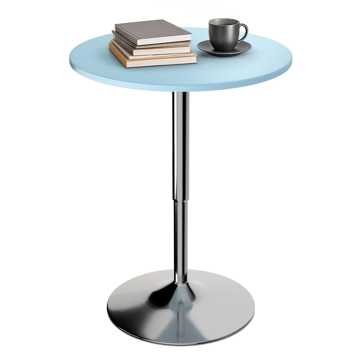 Athena Collection Round Bar Table 27.5"- 36" Height Adjustable Bistro Pub Table, Bar Height Cocktail Table with Swivel Top Metal Base, Tall Table for Home Bar Party Event, Blue Athena Collection
