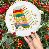 INFUNLY 6 PCS Book and Flower Embroidery Kits for Beginners DIY Cross Stitch Starter Sets for Adults with Instructions Book Cacti Pattern Birds Needlepoint Kits with Embroidery Cloth Hoops Tools