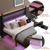 CLIBFENG Queen Bed Frame with Headboard and Footboard,Steel Slats Support-LED Bed Frame with USB Charging Station,Mattress Foundation-Under Bed Storage,No Box Spring Needed,Noise Free,Black CLIBFENG