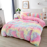 PERFEMET Pink Faux Fur Fluffy Comforter Twin 3-Piece Colorful Rainbow Plush Shaggy Bedding Sets for Girls Tie Dye Fuzzy Furry Comforter Set(Pink, Twin) PERFEMET