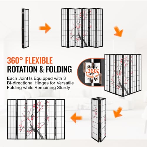 VEVOR Room Divider, 6 Panel Japanese Room Divider Screen, Wood Folding Privacy Screen Indoor, Japanese Partition Portable Decoration Dividers, for Room Separation Home Office Restaurant & Bedroom VEVOR