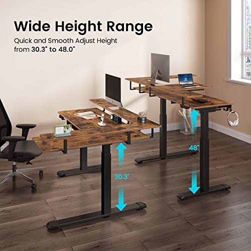 Rolanstar L Shaped Standing Desk with Keyboard Tray, Height Adjustable Corner Desk with LED Light & Power Outlet, Electric Sit Stand Computer Desk with Monitor Stand, Rustic Brown Rolanstar