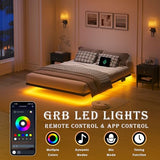 YORMDMO Floating Bed Frame Full Size, Heavy Duty Bedframe with Smart LED Lights & Charging Station, Modern Metal Platform Bed, Easy Assembly No Box Spring Needed, 8 Inch YORMDMO