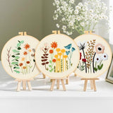 RAINFLOW Embroidery Kit for Beginners 3 Sets Stamped Cross Stitch Kits,Needle Point Kits Adults Beginner with Stamped Easy Flowers Plant Patterns,DIY Needlework Mothers Day Gifts for Adults Women