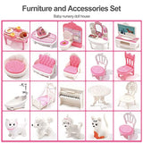 ROBUD Wooden Dollhouse Playset, 3 Stories, 5 Rooms, 24 PCS Furniture, Pretend Play Toys Gift for Kids Toddlers Girls ROBUD