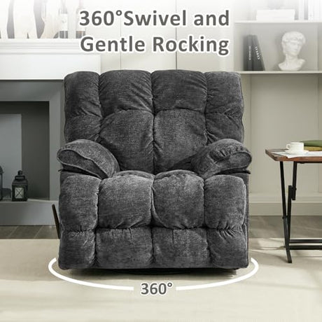 Pationate Oversized Recliner Chair, Overstuffed Swivel Rocker with Extra Wide Seat & Breathable Fabric for Living Room (Manual, Gray) Pationate