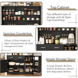 Tall Pantry Cabinet, Modern Kitchen Hutch with Microwave Stand, Kitchen Pantry Storage Cabinet with 2 Darwers & Door Shelf, Food Pantry with Goblet Holders & Adjustable Shelves for Dining Room, Black Gyfimoie