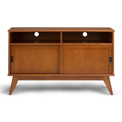 SIMPLIHOME Draper SOLID HARDWOOD 54 Inch Wide Mid Century Modern TV Media Stand in Teak Brown For TVs up to 60 Inches, For the Living Room and Entertainment Center