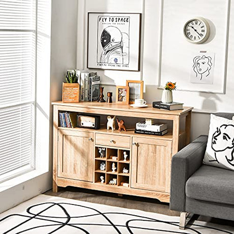 Giantex Buffet Server Sideboard, Console Table, Wood Dining Table, Cupboard Table with 2 Cabinets, 1 Drawer and 9 Wine Cabinets, Storage Organizer Kitchen and Dining Room (Natural) Giantex