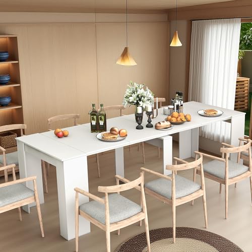 BAYYELL 20''- 118.5'' Extendable Dining Room Table, Expandable Dining Table, Modern Large Table, for 2-12 Person, White BAYYELL