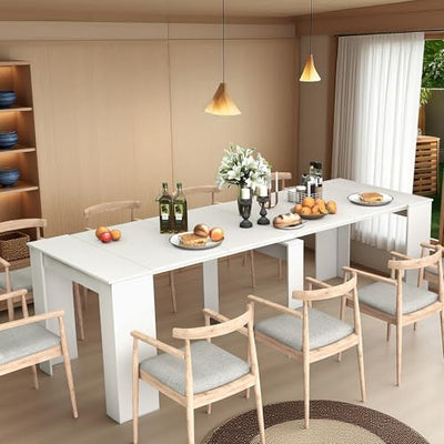 BAYYELL 20''- 118.5'' Extendable Dining Room Table, Expandable Dining Table, Modern Large Table, for 2-12 Person, White