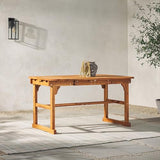 Walker Edison AZW7TXVINBR 6 Person Outdoor Wood Chevron Patio Furniture Dining Set Extendable Table Chairs All Weather Backyard Conversation Garden Poolside Balcony, 7 Piece, Brown Walker Edison