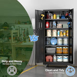 SUXXAN Metal Garage Storage Cabinet with Wheels and Pegboard, 71'' x 34'' x 18'' Lockable Rolling Steel Cabinet with 5 Adjustable Shelves and Door for Garage, Office, Kitchen, Assembly Required SUXXAN