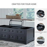 Signature Design by Ashley Wildenauer Lift Top Cocktail Table, Satin Finish Base, 2 Drawers, 2 Storage Bins, Hardwood Solids, 52" W x 28" D x 19" H, Light Brown & Black Signature Design by Ashley