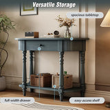 MTHOUSE 36" Narrow Console Table with Curved Corner | Retro Entryway Table with Top Drawer and Open Shelf | Sofa Table Console for Entryway, Hallway & Living Room (Navy) MTHOUSE