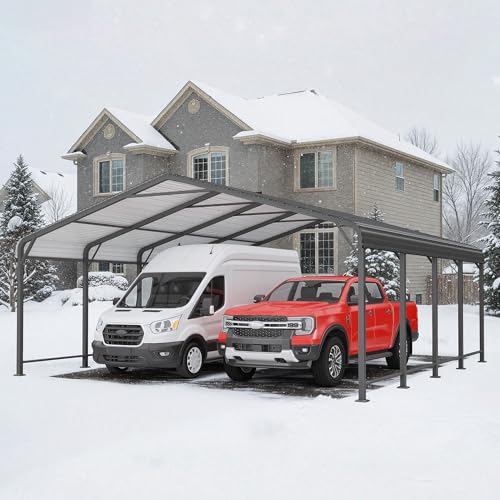 20x20 FT Metal Carport with Updated Roof & Enhanced Base, Heavy Duty Canopy Carport Garage, Vertaile for Car, Truck, Boat, Tractors, Party, Grey Wisteria Lane