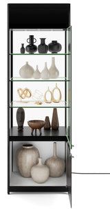 Displays2go 72" Curio Cabinet, 4 Display Levels, LED Top Lighting, Locking Door and Storage Base - Black (SCTWRLD24) Displays2go