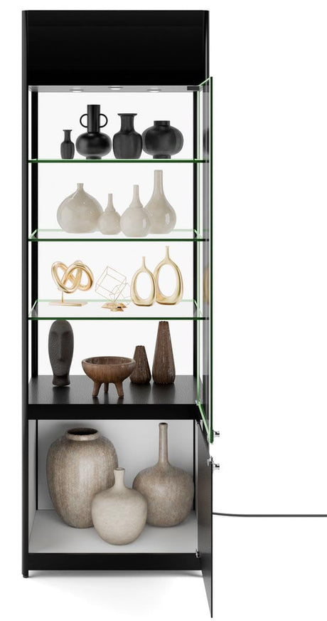 Displays2go 72" Curio Cabinet, 4 Display Levels, LED Top Lighting, Locking Door and Storage Base - Black (SCTWRLD24) Displays2go