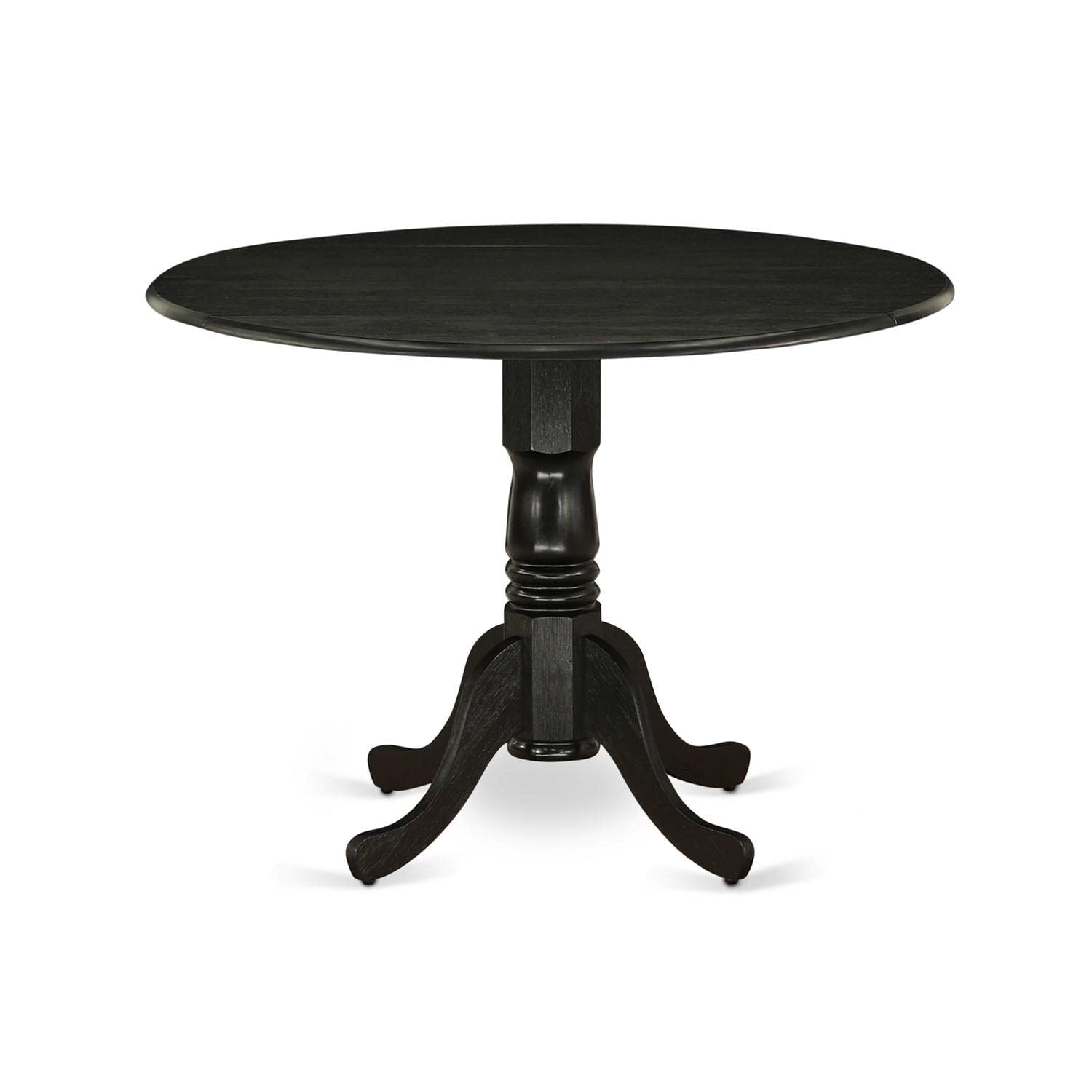 East West Furniture DLT-ABK-TP Dublin Dining Table - a Round Wooden Table Top with Dropleaf & Pedestal Base, 42x42 Inch, Wirebrushed Black - WoodArtSupply