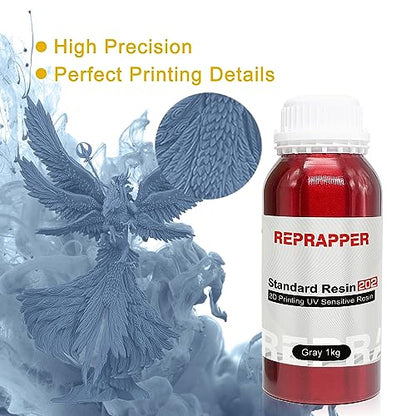 Reprapper ABS-Like 3D Printer Resin, 405nm Fast UV-Curing 1kg Gray 3D Printing Resin Photopolymer Sensitive Resin for LCD Printer, Grey 1000g