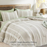 Bedsure Waffle Queen Comforter Set - Linen Soft Cotton Bedding Set for All Seasons, Stripe Fluffy Bed Set 3 Pieces with 1 Waffle Weave Comforter Queen Size and 2 Pillow Shams Bedsure