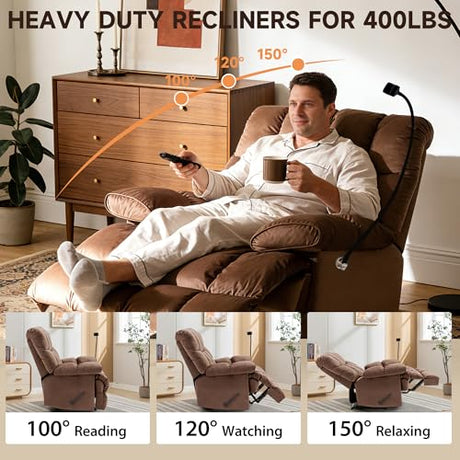 Euthymia Oversized Recliner Chair, Big and Tall Recliner Chairs for Adults 400LBS, Large Recliner Chair, Extra Wide Recliner for Living Room, Brown Euthymia