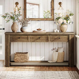 Tribesigns 70.9-Inch Long Console Table with 3 Drawers, Farmhouse Entryway Table with Storage, Rectangular Narrow Sofa Table Behind the Couch, Accent Table for Hallway, Living Room, Entrance, Brown Tribesigns