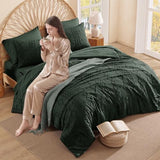AMBERSPACE Queen Comforter Set Dark Green, Tufted Boho Bedding Farmhouse Bed Set, All Season 7 Pieces Bed in a Bag with Sheets, Pillowcases & Shams AMBERSPACE