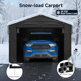 10x15FT Heavy Duty Metal Carport, Outdoor Carport Canopy with Galvanized Steel Roof and Reinforced Base,Removable Sidewalls & Door, Garage Shelter Shade for Cars,Trucks, Boats, Gray Real Relax