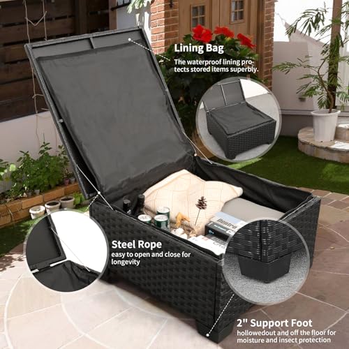 Rattaner 3 Pieces Patio Furniture Set Outdoor Sectional Wicker Patio Furniture Patio Couch with Ottoman and Outdoor Storage Table All-Weather Anti-Slip Cushions Waterproof Covers, Light Grey Rattaner